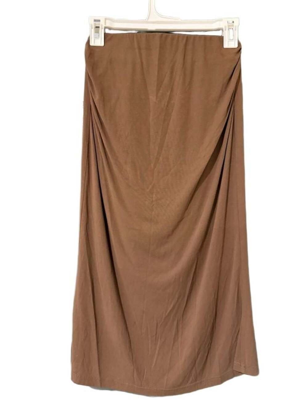 OGL Ruched Side Mermaid Midi Skirt Brown Size Small Quiet luxury Office Beach